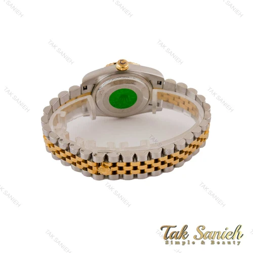 ساعت رولکس زنانه دو رنگ طلایی صفحه مشکی ایندکس خطی Rolex-5020-M-L