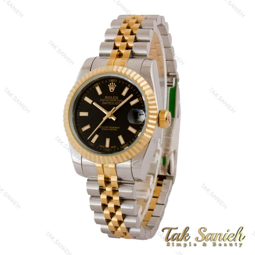ساعت رولکس زنانه دورنگ طلایی ایندکس خط صفحه مشکی Rolex-5035-S-L