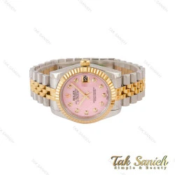 ساعت رولکس مردانه دورنگ طلایی صفحه صورتی ایندکس نگین Rolex-5026-G