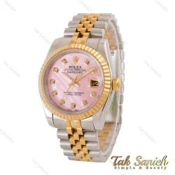 ساعت رولکس مردانه دورنگ طلایی صفحه صورتی ایندکس نگین Rolex-5026-G