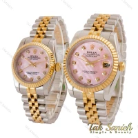 ساعت ست رولکس دورنگ طلایی صفحه صورتی ایندکس نگین Rolex-5028-S