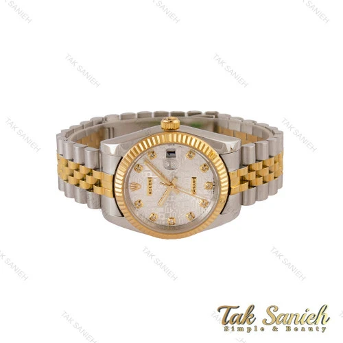 ساعت رولکس مردانه دورنگ طلایی صفحه طرح دار ایندکس نگین Rolex-5029-G