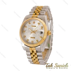 ساعت رولکس مردانه دورنگ طلایی صفحه طرح دار ایندکس نگین Rolex-5029-G