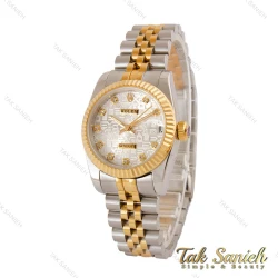 ساعت رولکس زنانه دو رنگ طلایی صفحه طرح دار ایندکس نگین Rolex-5030-M-L