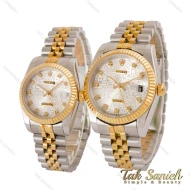 ساعت ست رولکس دورنگ طلایی صفحه طرح دار ایندکس نگین Rolex-5031-S