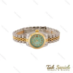 ساعت رولکس زنانه دورنگ طلایی صفحه سبز آبی صدفی Rolex-5038-S-L