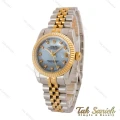 ساعت رولکس زنانه دورنگ طلایی صفحه آبی صدفی مدیوم Rolex-5042-M-L