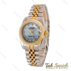ساعت رولکس زنانه دورنگ طلایی صفحه آبی صدفی مدیوم Rolex-5042-M-L