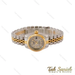 ساعت زنانه رولکس دورنگ طلایی صفحه طوسی Rolex-5046-S-L