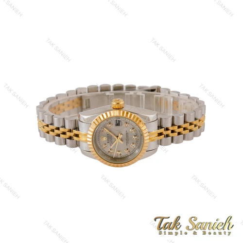 ساعت زنانه رولکس دورنگ طلایی صفحه طوسی Rolex-5045-M-L