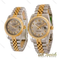 ساعت ست رولکس دیت جاست دورنگ طلایی صفحه طوسی Rolex-5047-S