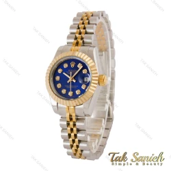 ساعت رولکس زنانه دورنگ طلایی صفحه سرمه ای Rolex-5048-S-L