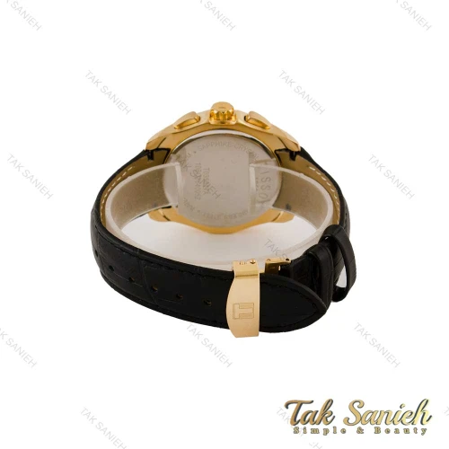 ساعت تیسوت 1853 مردانه بند چرم مشکی قاب طلایی دو تقویمه Tissot-5050-G