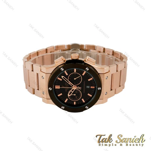 ساعت هابلوت مردانه سه موتوره بند استیل رزگلد زه و صفحه مشکی Hublot-5098-G