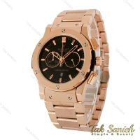 ساعت هابلوت مردانه سه موتوره بند استیل رزگلد صفحه مشکی Hublot-5099-G
