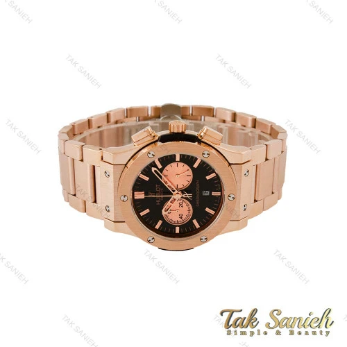 ساعت هابلوت مردانه سه موتوره بند استیل رزگلد صفحه مشکی چشمی Hublot-5100-G
