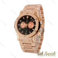 ساعت هابلوت مردانه سه موتوره بند استیل رزگلد صفحه مشکی چشمی Hublot-5100-G