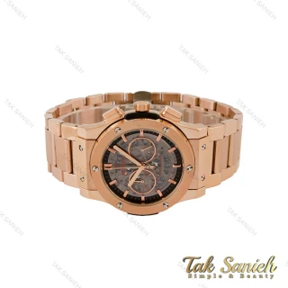 ساعت هابلوت مردانه سه موتوره بند استیل رزگلد صفحه اسکلتون Hublot-5101-G