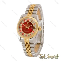 ساعت رولکس زنانه دورنگ طلایی صفحه قرمز ایندکس رومی Rolex-5107-M-L