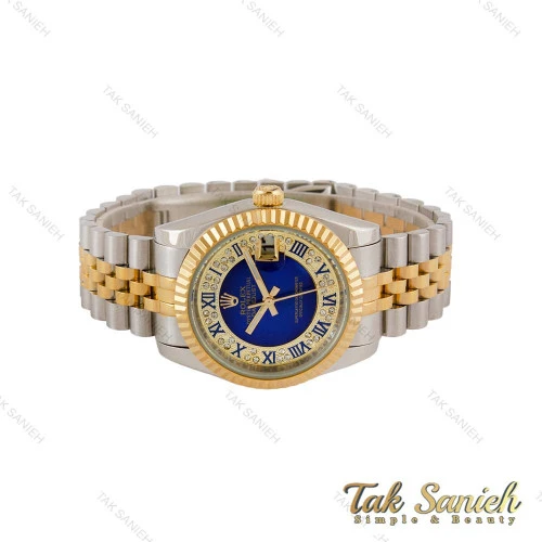 ساعت رولکس مردانه دورنگ طلایی ایندکس رومی آبی Rolex-5110-G