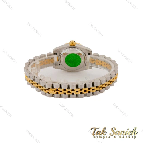 ساعت زنانه رولکس دورنگ طلایی صفحه مشکی ایندکس رومی اسمال Rolex-5117-S-L
