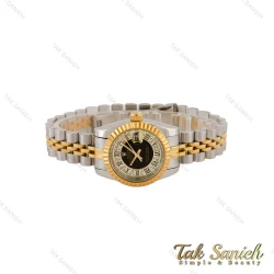 ساعت زنانه رولکس دورنگ طلایی صفحه مشکی ایندکس رومی اسمال Rolex-5117-S-L