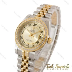 ساعت رولکس زنانه دورنگین صفحه طلایی ایندکس رومی مدیوم Rolex-5120-M-L