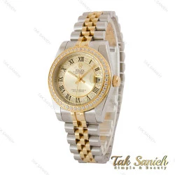 ساعت رولکس زنانه دورنگین صفحه طلایی ایندکس رومی مدیوم Rolex-5120-M-L
