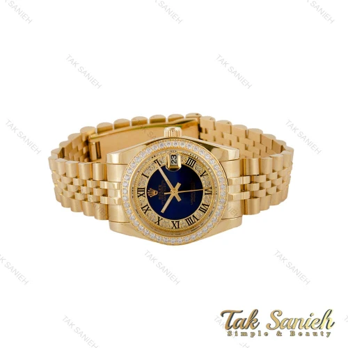 ساعت رولکس زنانه طلایی دورنگین صفحه آبی ایندکس رومی Rolex-5123-M-L