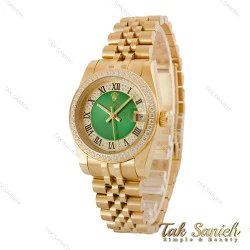 ساعت رولکس زنانه طلایی دورنگین صفحه سبز ایندکس رومی Rolex-5124-M-L