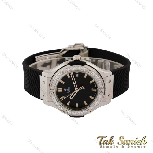 ساعت هابلوت زنانه دور نگین نقره ای مشکی Hublot-5127-L