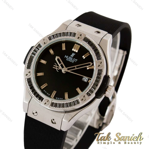 ساعت هابلوت زنانه نقره ای دورنگین مشکی Hublot-5128-L