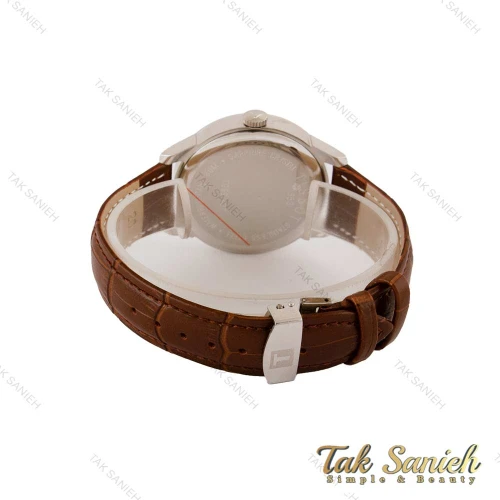 ساعت تیسوت مردانه بند چرم نقره ای صفحه سفید Tissot-5137-G
