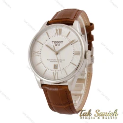 ساعت تیسوت مردانه بند چرم نقره ای صفحه سفید Tissot-5137-G