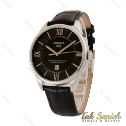 ساعت تیسوت مردانه بندچرم نقره ای صفحه مشکی Tissot-5139-G