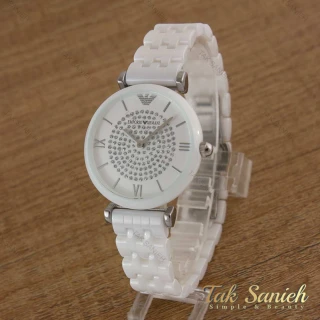 ساعت امپریو آرمانی زنانه سرامیکی سفید صفحه نگین Armani-5150-L