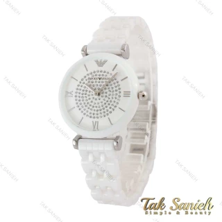 ساعت امپریو آرمانی زنانه سرامیکی سفید صفحه نگین Armani-5150-L