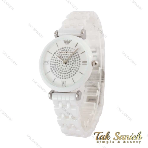 ساعت امپریو آرمانی زنانه سرامیکی سفید صفحه نگین Armani-5150-L