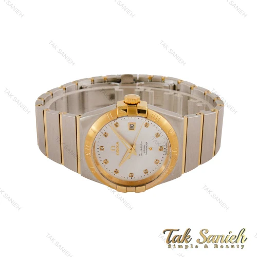 ساعت امگا کانسلیشن مردانه دورنگ طلایی صفحه سیلور ایندکس نگین Omega-5159-G