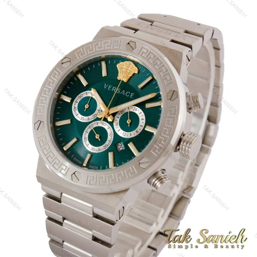 ساعت ورساچه Greca مردانه سه موتوره نقره ای صفحه سبز Versace-5173-G