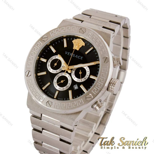 ساعت ورساچه مردانه سه موتوره نقره ای صفحه مشکی Versace-5174-G