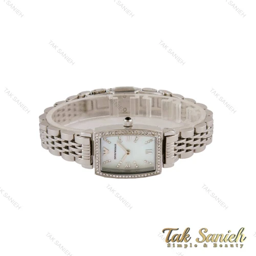 ساعت امپریو آرمانی زنانه مستطیلی نقره ای صفحه سفید Armani-5178-L