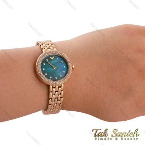 ساعت امپریو آرمانی زنانه دورنگین رزگلد صفحه سبز Armani-5179-L