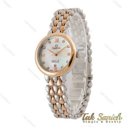 ساعت امگا دویل زنانه دورنگ رزگلد صفحه سفید صدفی Omega-5202-L