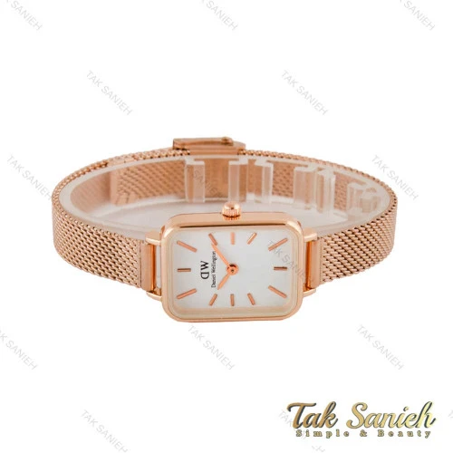 ساعت دنیل ولینگتون زنانه رزگلد بند حصیری صفحه سفید DW-5213-L