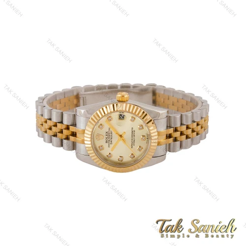 ساعت رولکس زنانه دورنگ طلایی صفحه نباتی Rolex-5219-L