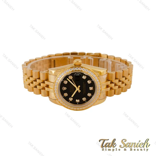 ساعت رولکس زنانه طلایی صفحه مشکی دورنگین Rolex-5222-L
