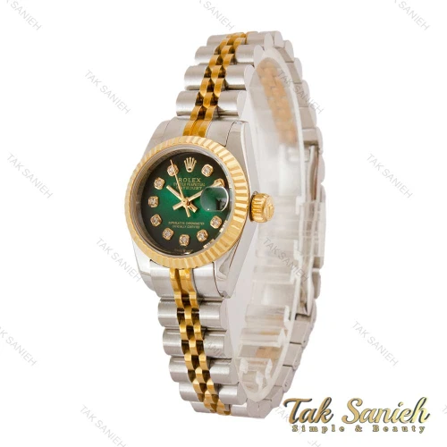 ساعت رولکس زنانه دورنگ طلایی صفحه سبز مشکی Rolex-5223-L