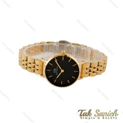 ساعت DW زنانه بند فلزی طلایی صفحه مشکی اسمال DW-5277-L