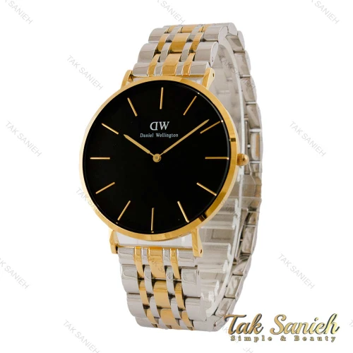 ساعت دنیل ولینگتون مردانه دورنگ طلایی صفحه مشکی DW-5297-G